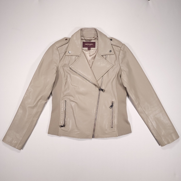 Johnston Murphy Women's Leather Moto Jacket Size Small Light Gray Good Condition - Picture 1 of 14